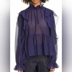 Sofie D'Hoore Ruffled Sheer Blouse Fashion Ink Size 42